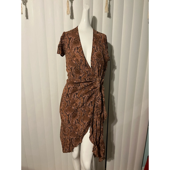 Women's Express Brown Snake Print Wrap Dress - XS - Picture 1 of 2